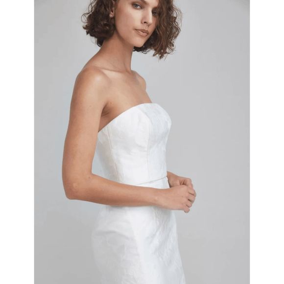 NWT Amsale Strapless Rose fil-coupe White Pencil Dress BRIDAL - 4, 6, 8, 10, 12 - Picture 3 of 10